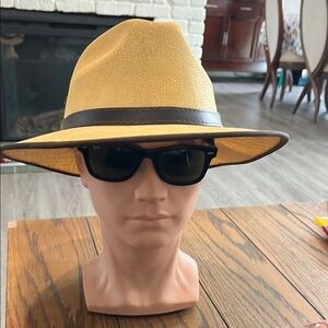 Stylish Yellow Fedora with Brown Band! Glasses not included!